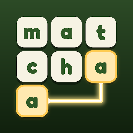 The Matchaa app icon: letter tiles spelling matcha, with two glowing a tiles linked by a line